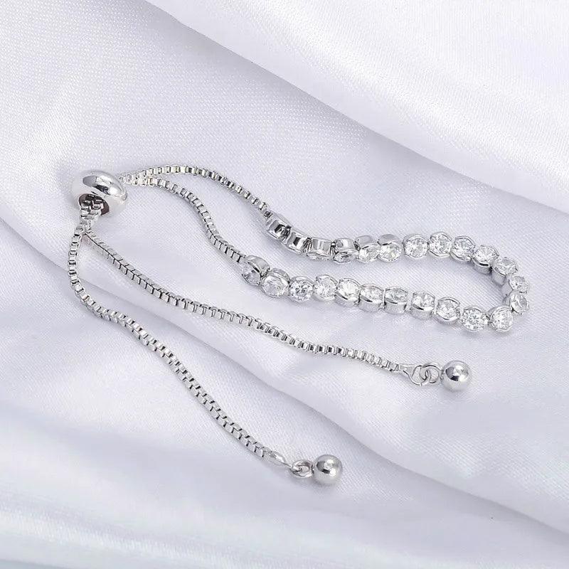 Pulseira de charme ajustável da moda feminina com zircônia cúbica cor prata para mulheres joias presente pulseira push-pull cristal