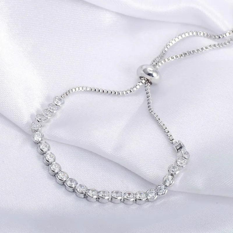 Pulseira de charme ajustável da moda feminina com zircônia cúbica cor prata para mulheres joias presente pulseira push-pull cristal