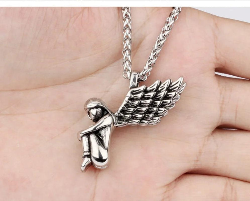 Lucky Angel feather Necklace Beautiful Goddess Necklace Stainless Steel Pendant Necklace Fashion Jewelry Vintage Women Men