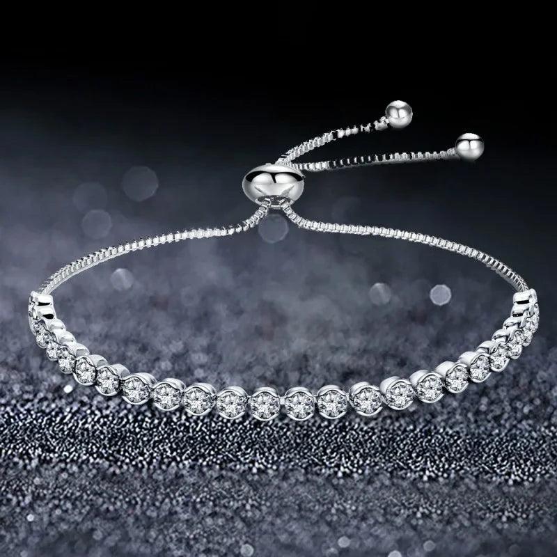 Pulseira de charme ajustável da moda feminina com zircônia cúbica cor prata para mulheres joias presente pulseira push-pull cristal