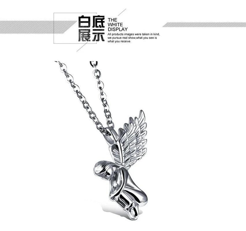 Lucky Angel feather Necklace Beautiful Goddess Necklace Stainless Steel Pendant Necklace Fashion Jewelry Vintage Women Men